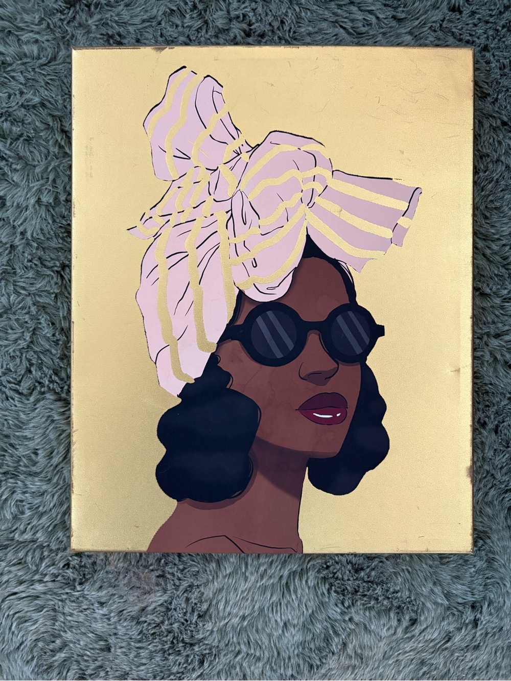Stylized Portrait Wall Art - Pink & Gold Headwrap Illustration